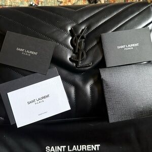 Saint Laurent Black Quilted Leather YSL Logo Shoulder Bag